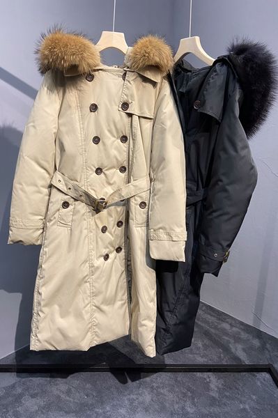 

style double breasted large leather collar extended down jacket, Black