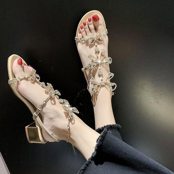 

sandals 2021 summer women's rhinestones fashion bow out crystal high heels bohemia style shoes woman, Black