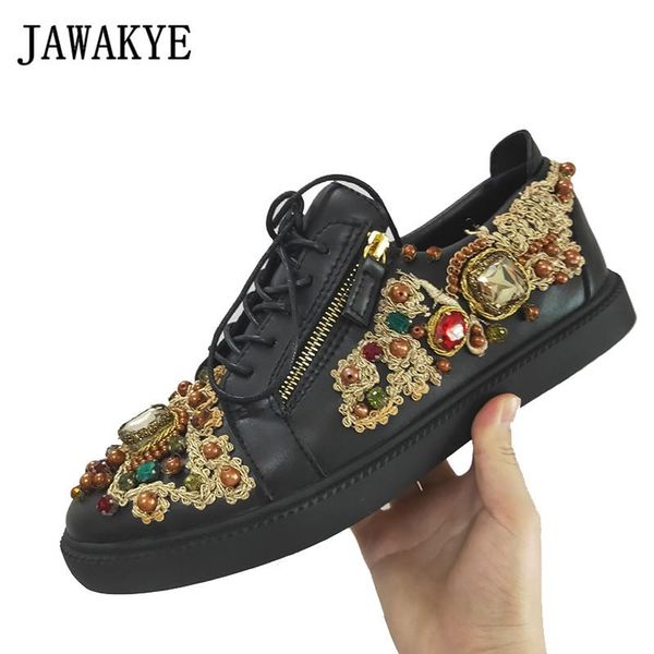 

dress shoes vintage court style gold black men's wedding luxury embroidery gemstone formal male party