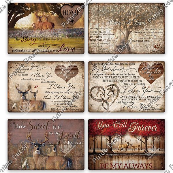 

putuo decor deer vintage tin sign metal family christmas tree ornament plaque farm man cave living room home wall decoration4242326