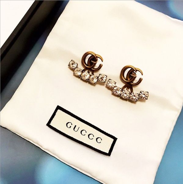 

design jewelry new color white diamond double letter earrings for women, Golden