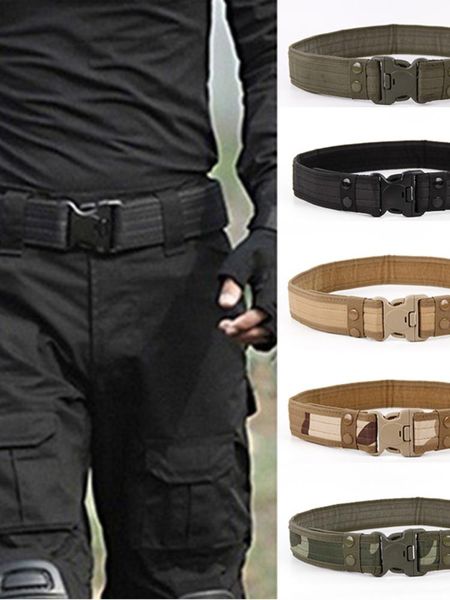 

waist support 2021 army style combat belts quick release tactical belt fashion men canvas waistband outdoor hunting 5colors optional 130cm, Black;gray