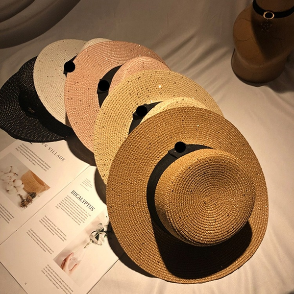

fashion-woven wide-brimmed hats gold metal bee fashion outing sunscreen sun hat british caps can diy design caps, Blue;gray