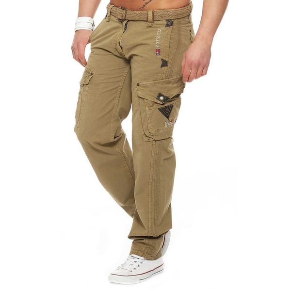 

men's work pants khaki multi pocket decorative straight pants, Black