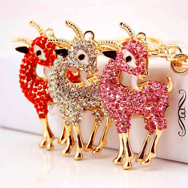 

chinese style key chain creative lovely diamond inlaid crystal goat car keychain lamb animal metal pendant small gift