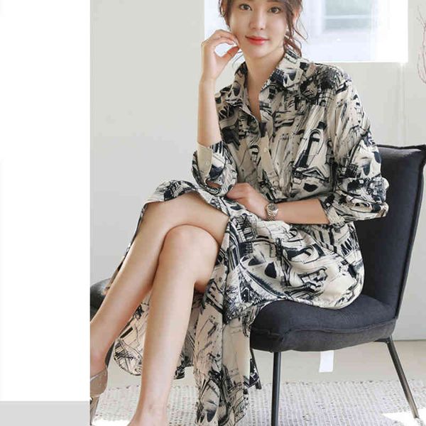 

casual dresses fashion print long sleeve shirt dress women turn-down collar button up office lady vestidos nvx4, Black;gray