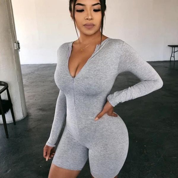 

women's jumpsuits & rompers black gray bodycon playsuit women wear on both sides jumpsuit autumn 2021 zip up party club romper shorts, Black;white