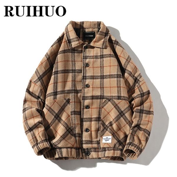 

ruihuo - men's plaid wool et, korean winter coat, 4xl street cloth, autumn novelty, 2021, Black;brown