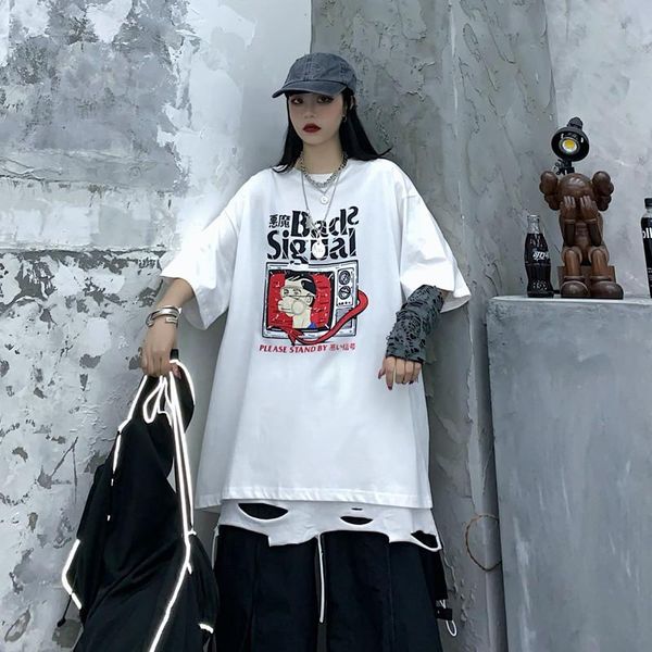

women's t-shirt summer cute letter short sleeve casual loose cartoon print shirts woman graphic oversize harajuku streetwear tee top, White
