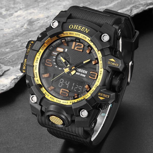 

wristwatches ohsen men military watch 50m waterproof wristwatch led quartz clock sport male relogios masculino s, Slivery;brown