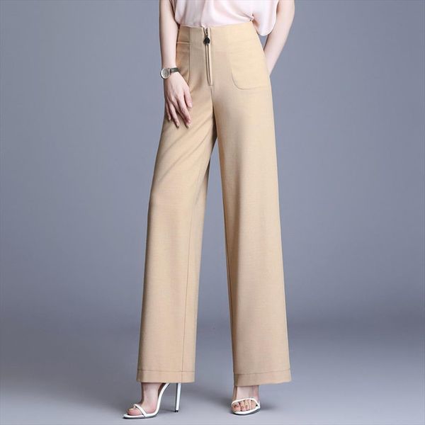 

yuey summer linen wide leg women pant straight trousers high waist plus large size zipper black red green panty, Black;white