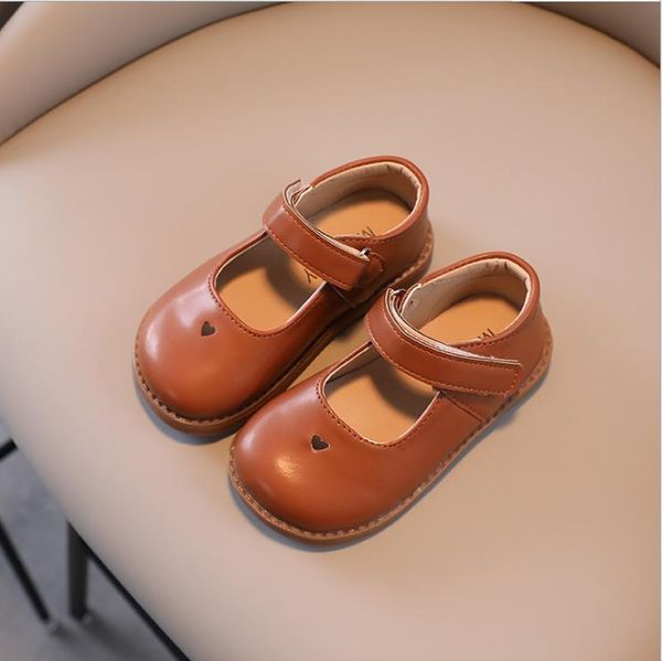 

Autumn Girls Leather Shoes Fashion Solid Color Baby Girl Shoes Casual Kids Sneakers Soft Bottom Toddler Shoes Size 21-30, Brown