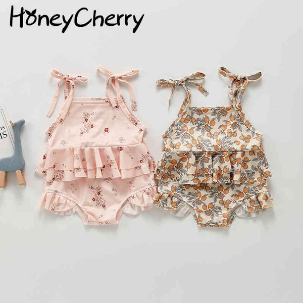 

summer girl lovely print halter swimsuit split bikini long sleeves infant swimwear 210515, Black