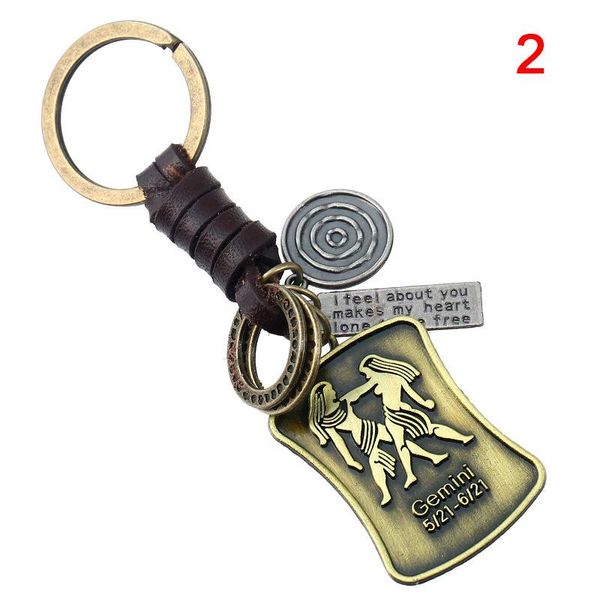 

keychains 12 constellations keychain key ring retro woven leather alloy pendant chain for women men aic88, Silver