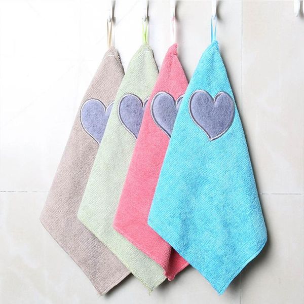 

towel 1pc kitchen cleaning cloth cute love heart pattern hand household soft dishcloth hanging home tools