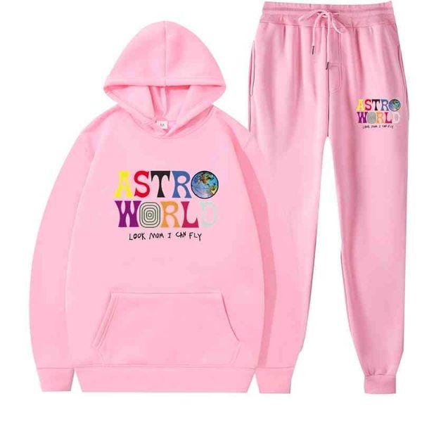 

travis scott singer sportswear street astroworld men's and women's hooded sweater set, Black