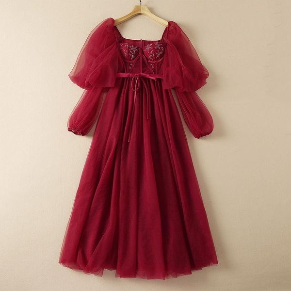 

casual dresses arrival 3/4 sleeve dark red bead four layer of gauze party dress princess 210821mz01, Black;gray