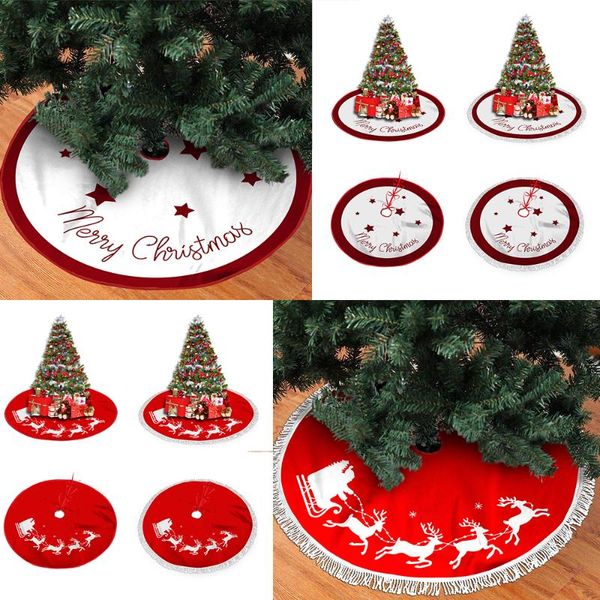 

christmas decorations tree skirt embroidered gifts scene tassel and round edging