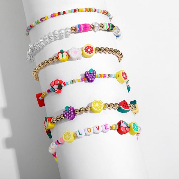 

charm bracelets bohemia multicolor seed beaded pearl for women cute polymer clay fruit beads love letter fashion jewelry, Golden;silver