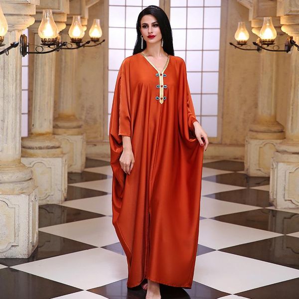 

ethnic clothing ramadan muslim fashion women v neck long sleeve abaya dubai modest dress casual loose turkey ladies islamic plus size, Red