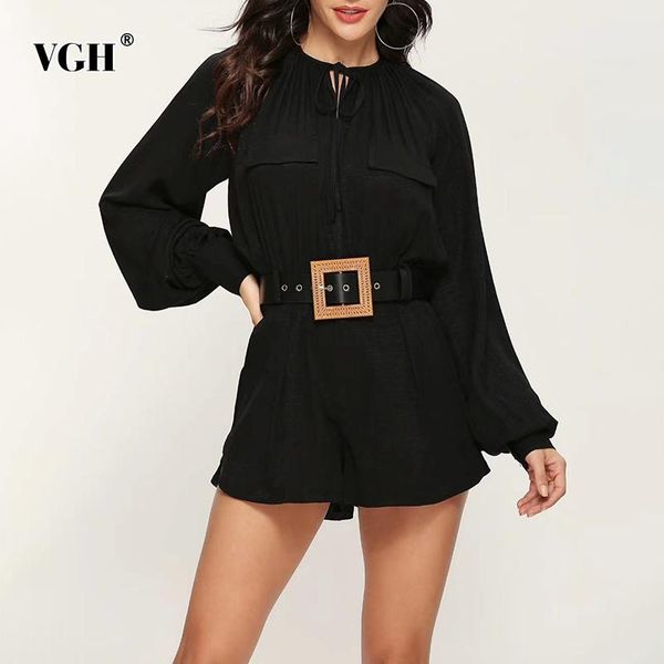 

casual playsuit for women o neck long sleeve patchwork ruched sashes korean playsuits female 2021 summer clothing tide women's jumpsuit, Black;white