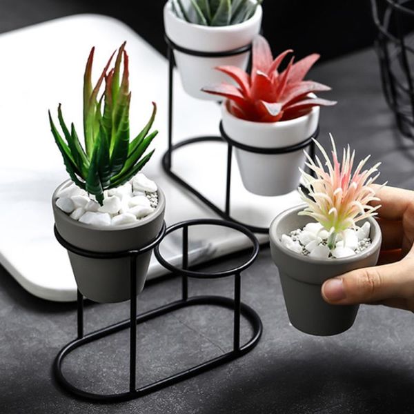 

vases nordic iron ceramic conjoined art simple tablevase frame coffee home room garden flowerpot decoration