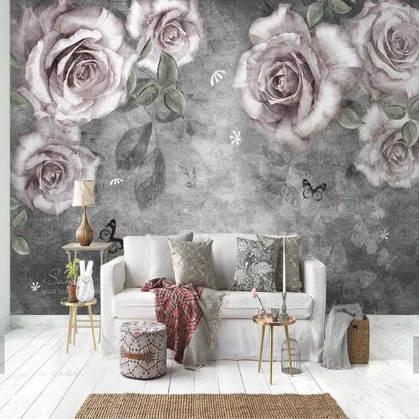 

wallpapers european hand oil painting rose flower murals wallpaper roll for living room home wall decor customize landscape floral mural