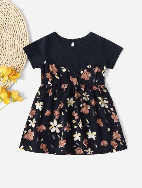 

baby floral print keyhole back smock dress she, Red;yellow