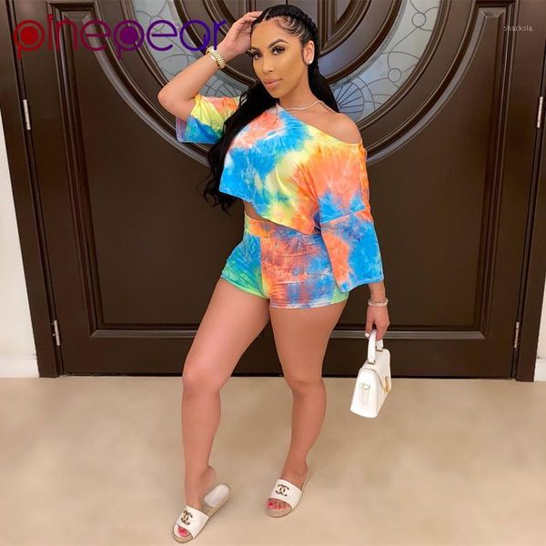 

pinepear plus size tie dye print 2 piece set women tracksuit summer outfits tee and biker shorts matching sets clothes wholesale women', Gray