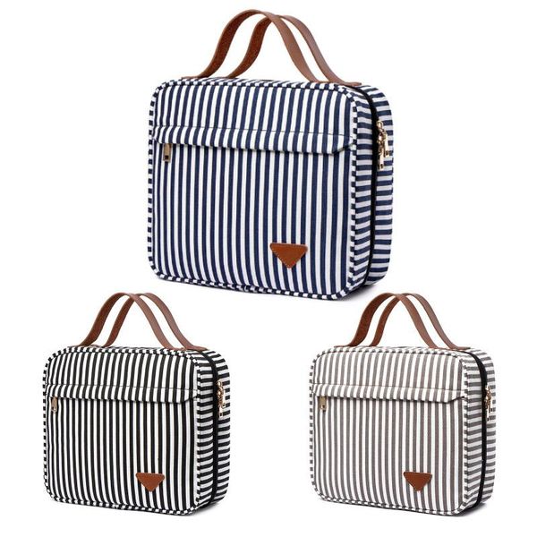 

european and american trendy striped handbags large-capacity cosmetic storage bag multi-compartment portable female bags & cases