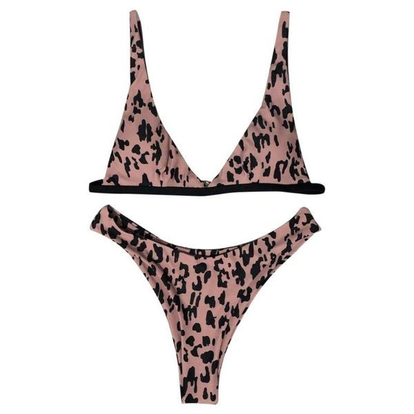 

bras sets womens two piece bikini set vintage leopard pattern printed swimsuit deep v-neck push up padded bra low waist high cut tria, Red;black