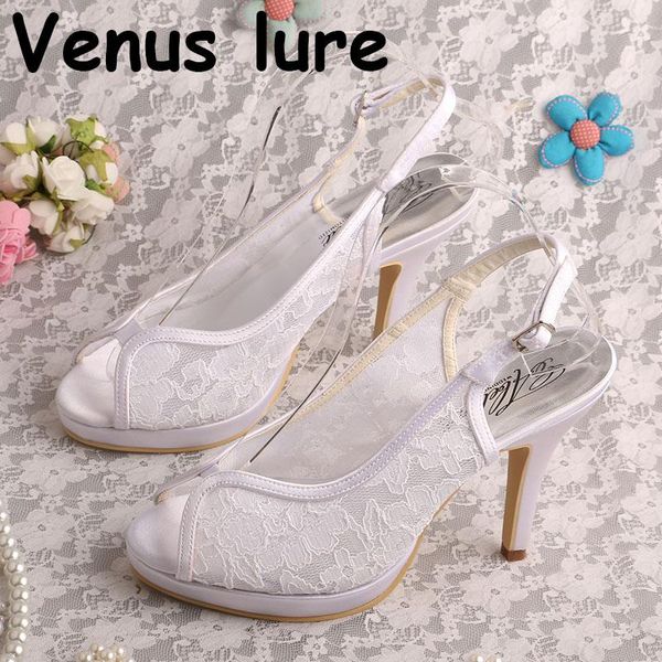 

bride women wedding shoes white lace high heeled peep toe platform dress, Black