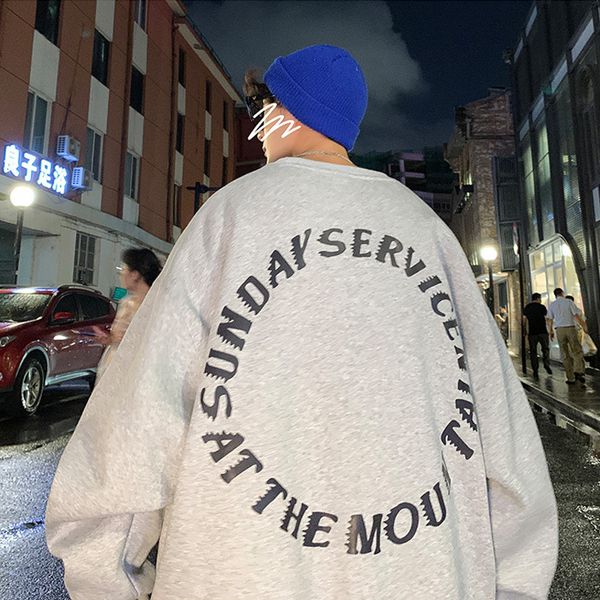 

hoodies perth crowd letter printed round neck sweater youth handsome hip hop loose large bottomed shirt autumn t-shirt, Black