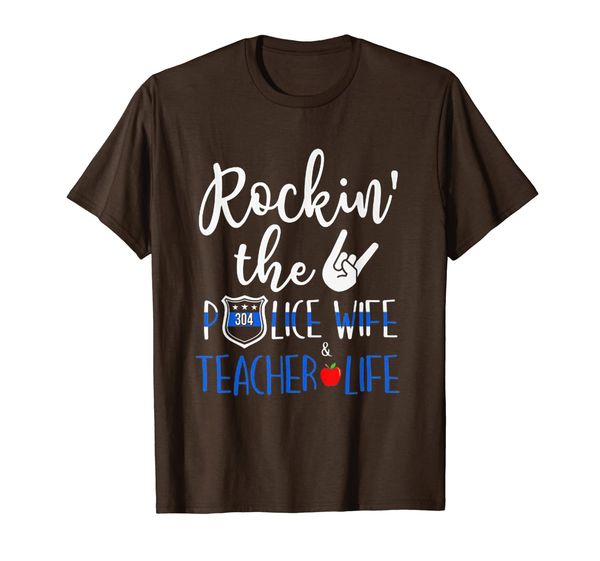 

rockin' the police wife and teacher life t-shirt, White;black