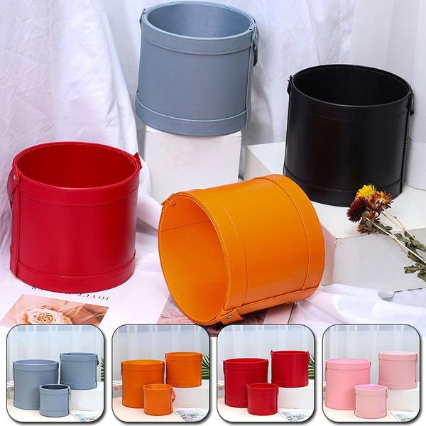 

gift wrap leather round portable hug bucket box valentine's day flower arrangement christmas solid color