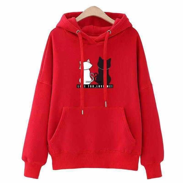 

oversized cute print sweatshirt hoodies women autumn long sleeve plus velvet winter basic hooded casual thicken hoody 210412, Black