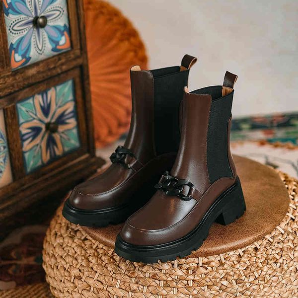 

dress shoes women's legitimate leather boots, fashionable winter shoes with chain and round finger, broad heel, ankle boots on offer, 9, Black