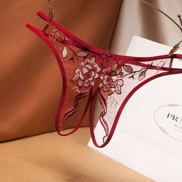 

embroidered open underwear women's fun mesh transparent low waist pants women, Black;white