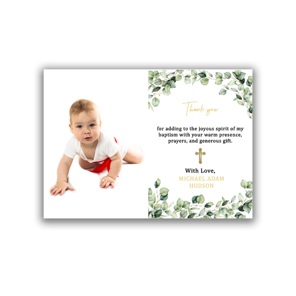 

greeting cards gold baptism thank you card greenery religious po thanks boy