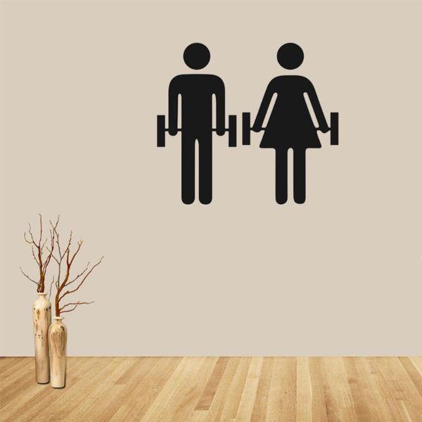 

wall stickers gym sport decal fitness weight lifting barbells mural art (black)