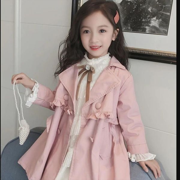 

children girls trench coats cute spring autumn kids princess windbreaker jackets overcoat baby medium length solid clothes, Blue;gray