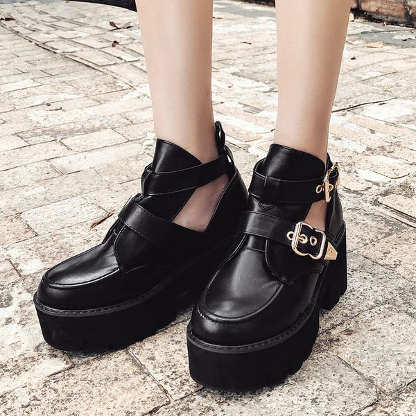 

sandals ins female solid buckle platform high heel shoes women cool fashion punk gothic sandals, Black