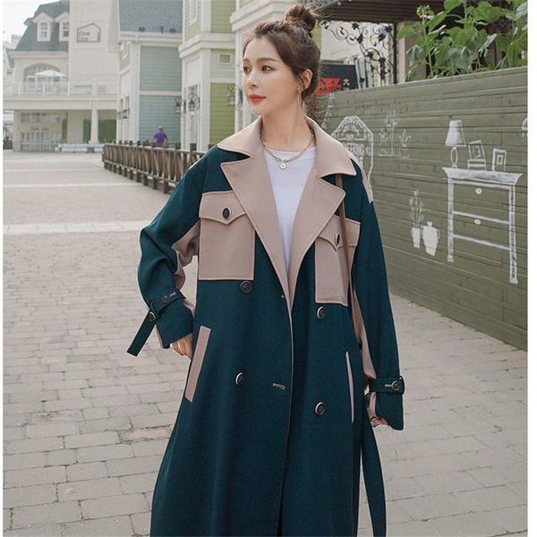 

women's trench coats chic windbreaker spring autumn korean style loose temperament fashion coat belt long female overcoat y635, Tan;black