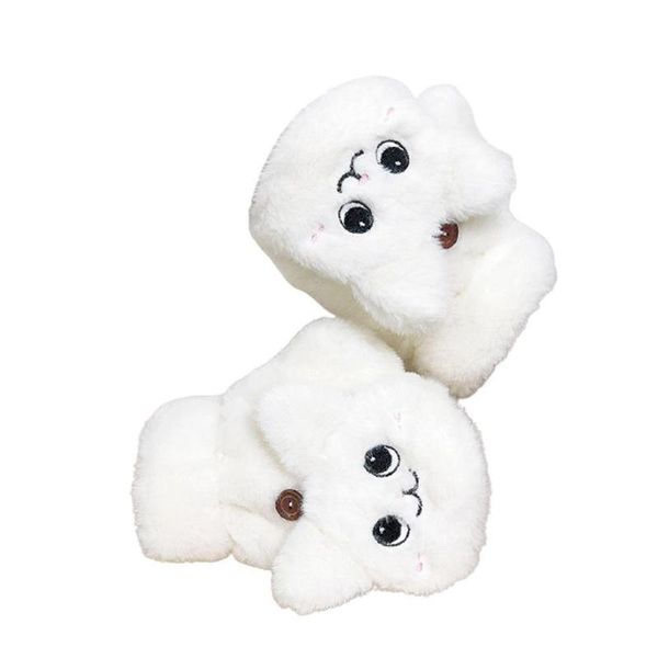 

five fingers gloves plush cat fingerless fur mittens winter soft warm thicken for women girl half finger cold-proof, Blue;gray