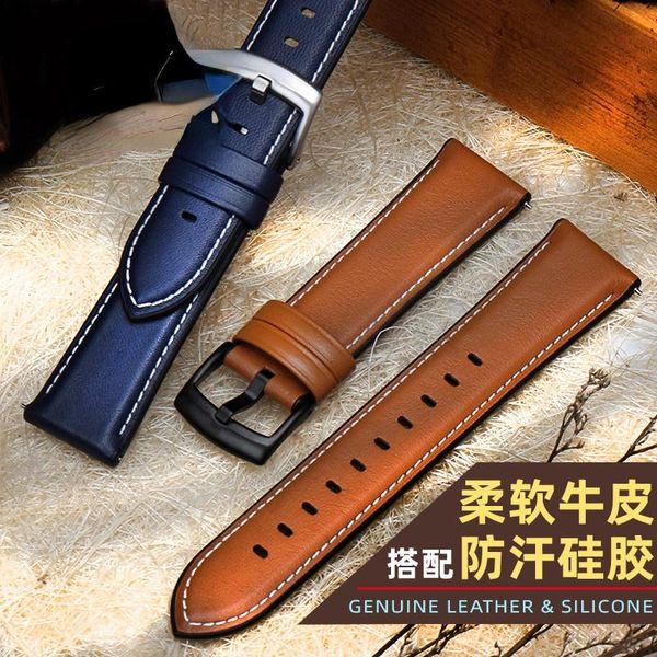 

watch bands genuine leather strap for huawei watchgt/2pro glory magic/ticwatch pro silicone, Black;brown