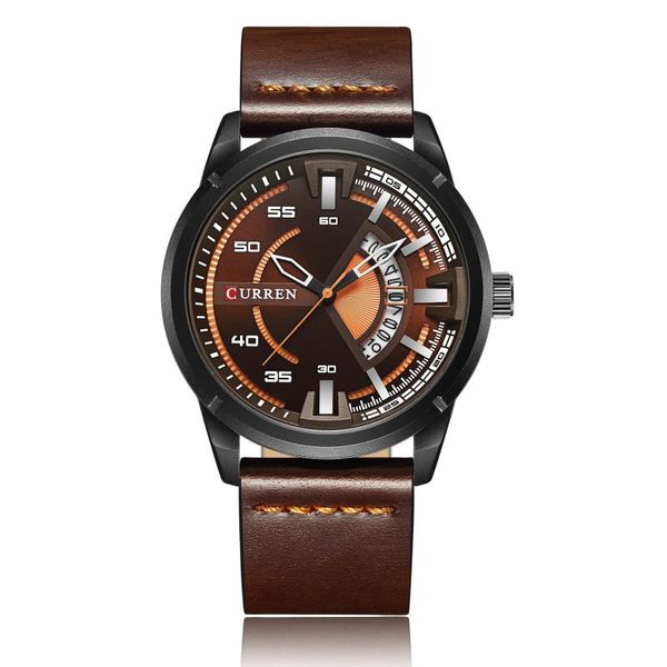 

wristwatches current / carrion 8298 belt watch calendar men's waterproof quartz leisure sports, Slivery;brown
