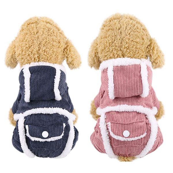 

dog apparel winter warm clothes coat pets corduroy jumpsuit pet outfit with buttons and pocket for small dogs