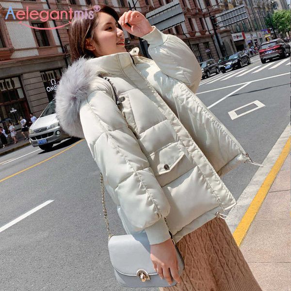 

aelegantmis fashion short oversize parkas women loose down cotton coats thicken warm winter jackets white female overcoat 210607, Black