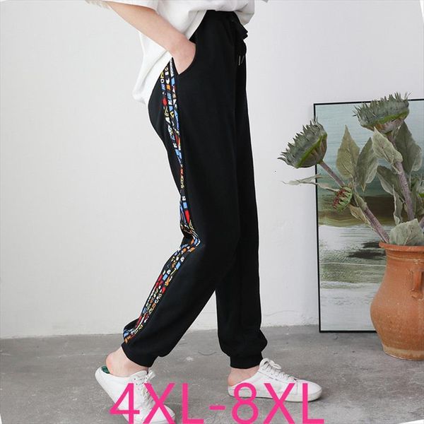 

spring autumn plus size sport women pants loose casual elastic waist straight long trousers black 4xl 5xl 6xl 7xl 8xl, Black;white