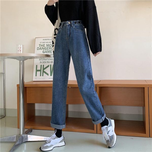 

high waist wide leg jeans woman 2021 autumn winter clothes straight mom mujer streetwear casual plus size denim trousers women's, Blue